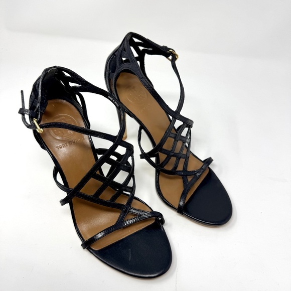 Tory Burch Amalie Black Cage Straps High Heels - Picture 6 of 11